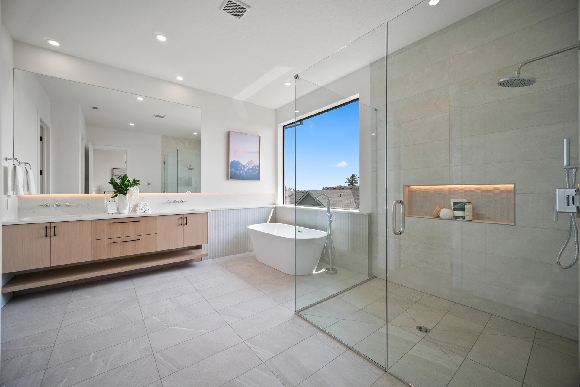 Glass shower and vanity