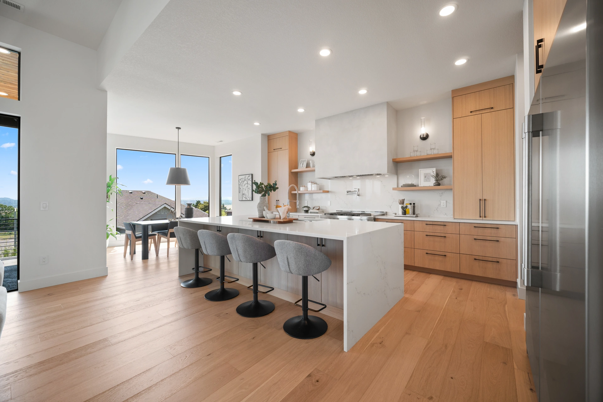Kitchen island and dining area