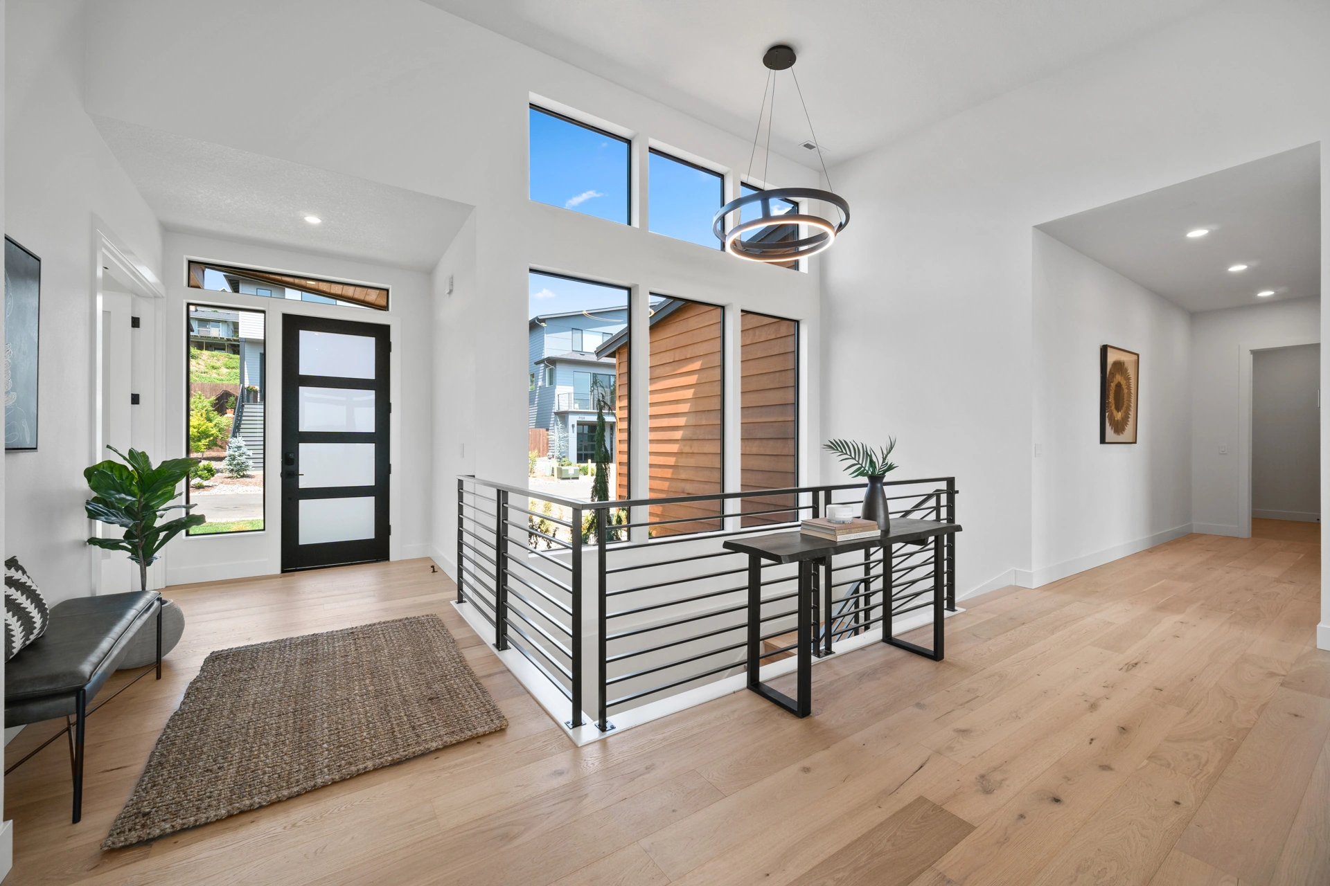 Entry with stair railing