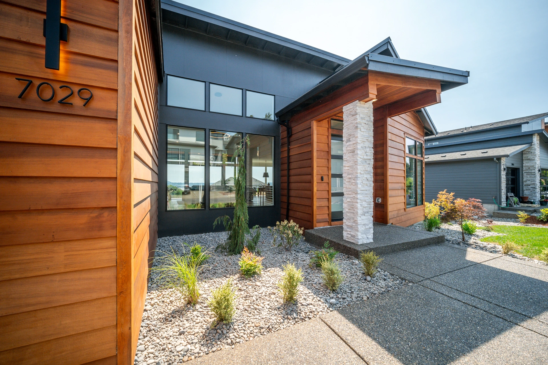 Front entry with cedar siding